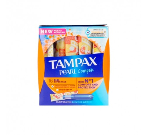 Tampax compak pearl tampon 100%algodon (16 unidades super plus)