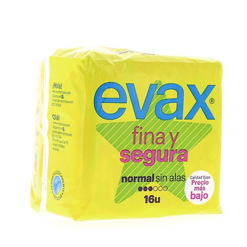 COMPRESAS HIGIENICAS FEMENINAS - EVAX FINA Y SEGURA (NORMAL 16 COMPRESAS)